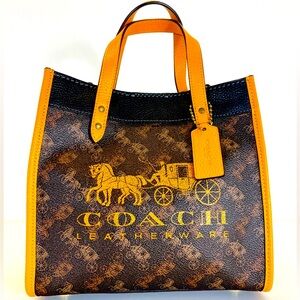 Coach Orange Field Tote 22 In Horse And Carriage Print